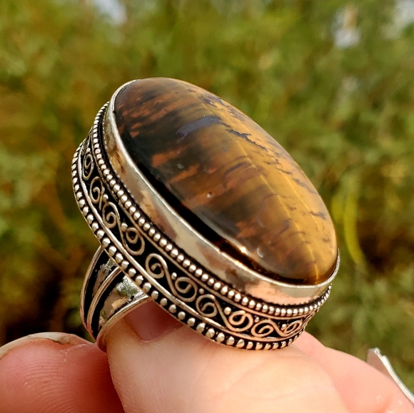 New Amazing Oversized Tiger Eye 925 Silver Ring. - Picture 8 of 16